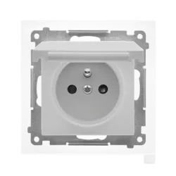 SIMON 55 MODUŁ ALUMINIUM MAT GNIAZDO 1X Z/U Z KLAPKĄ IP44 ZACISKI SPRĘŻYNOWE 16A 250V