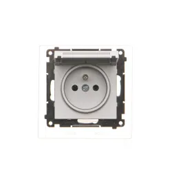 SIMON 55 MODUŁ ALUMINIUM MAT GNIAZDO 1X Z/U Z KLAPKĄ IP44 ZACISKI SPRĘŻYNOWE 16A 250V