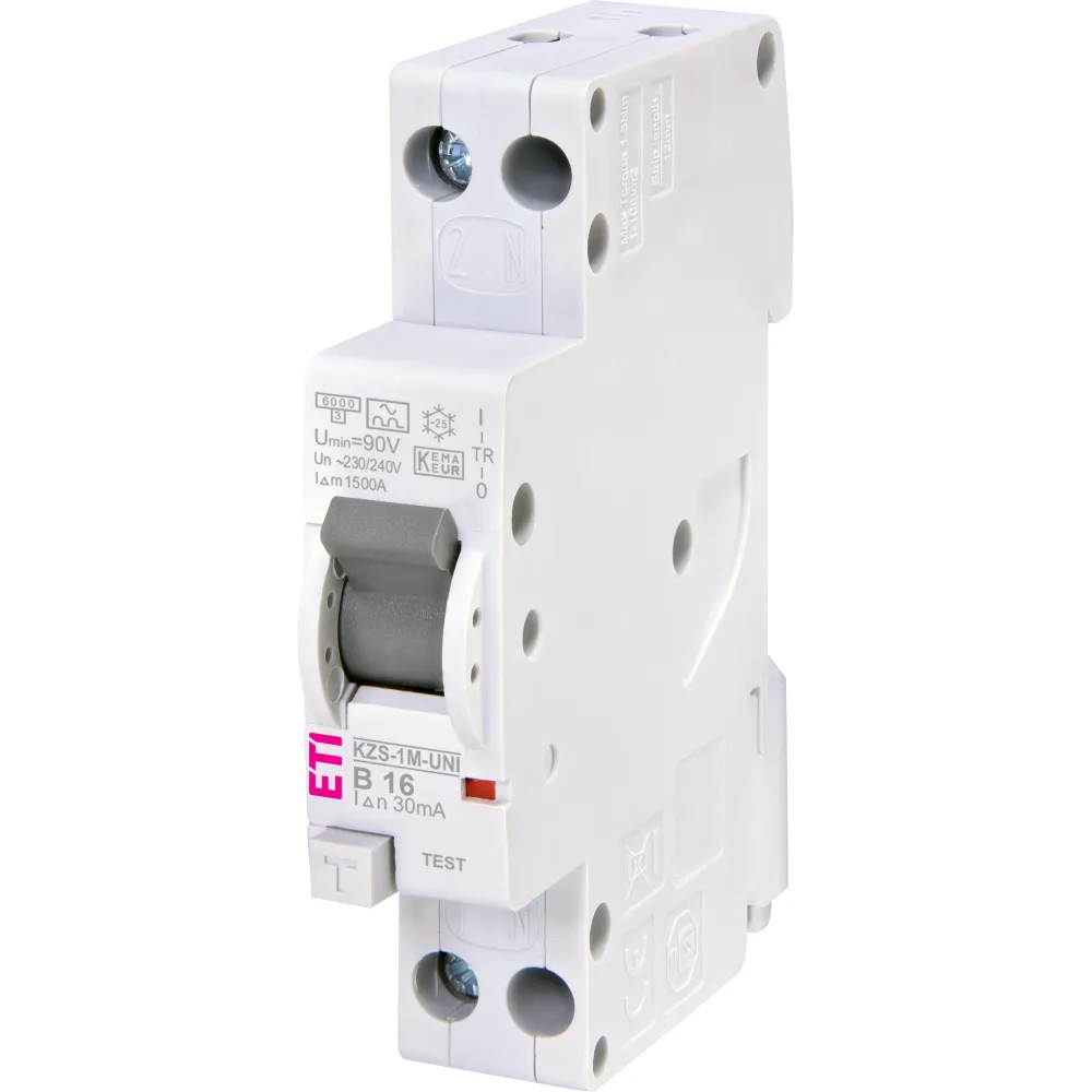 KZS-1M-UNI B 16A/ 30MA/A WYŁĄCZNIK RÓŻNICONADPRĄDOWY B 16A 1P+N 1M 10MA A 6KA