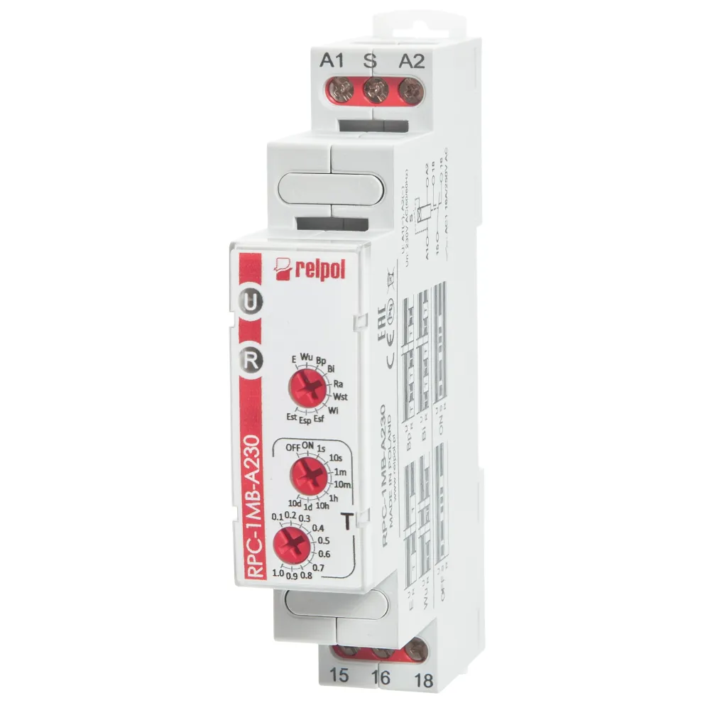 RPC-1MA-A230 PRZEKAŹNIK CZASOWY WIELOFUNKCYJNY 16A 1P 1M 230V AC 10 FUNKCJI