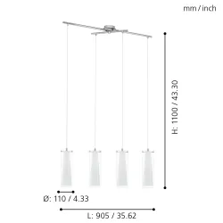 PINTO CHROM/ PRZEŹROCZYSTY/ BIAŁY OPRAWA WISZĄCA 4X E27/ 40W IP20 STAL/ SZKŁO