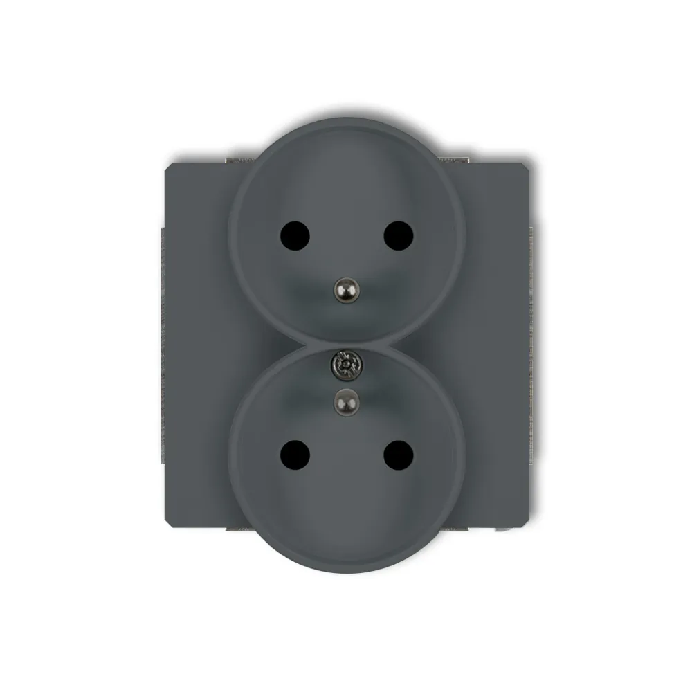 DECO MODUŁ GRAFIT MAT GNIAZDO 2X Z/U Z PRZESŁONAMI ZACISKI ŚRUBOWE 16A 250V