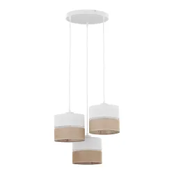 LINOBIANCO BIAŁY/ BRĄZOWY OPRAWA WISZĄCA 3X E27/ 15W IP20 METAL/TKANINA/ JUTA
