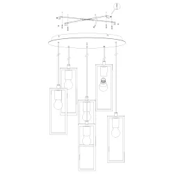 LITTLETON CZARNY/ BRĄZOWY OPRAWA WISZĄCA 6X E27/ 60W IP20 STAL/ DREWNO