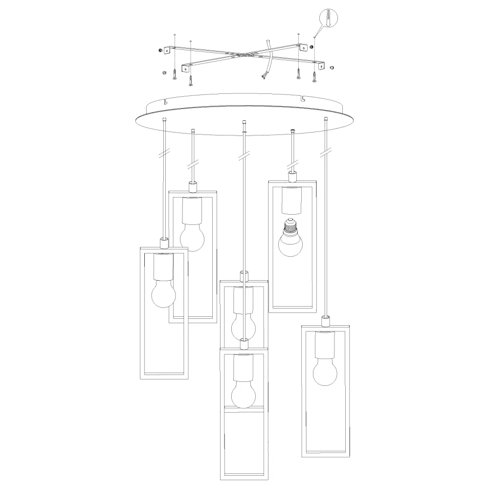 LITTLETON CZARNY/ BRĄZOWY OPRAWA WISZĄCA 6X E27/ 60W IP20 STAL/ DREWNO
