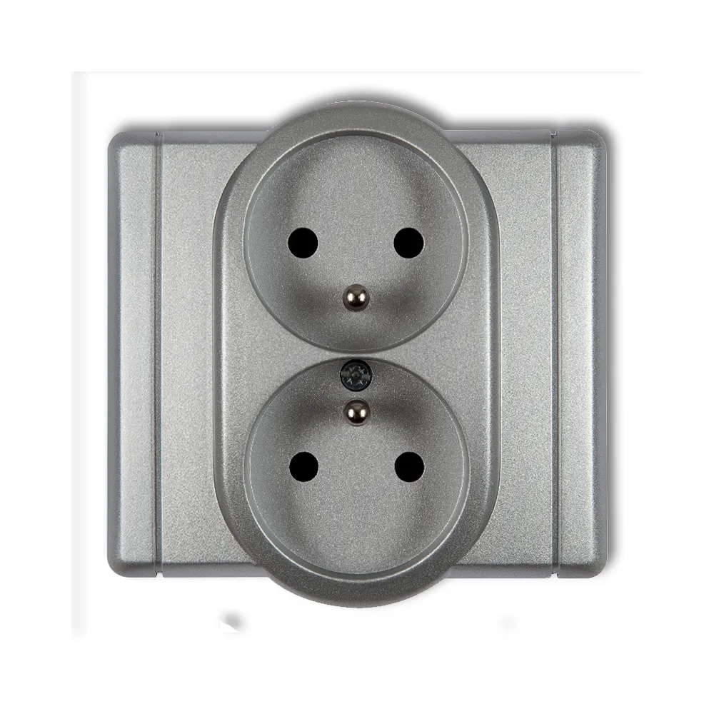 FLEXI SREBRNY METALIK GNIAZDO 2X Z/U Z PRZESŁONAMI ZACISKI ŚRUBOWE 16A 250V