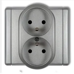 FLEXI SREBRNY METALIK GNIAZDO 2X Z/U Z PRZESŁONAMI ZACISKI ŚRUBOWE 16A 250V