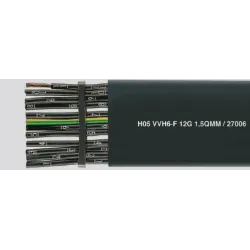 H05VVH6-F 16G  0.75 ŻO CZARNY PRZEWÓD DŹWIGOWY PŁASKI 300/500V KL.5 ŻYŁY NUMEROWANE