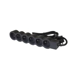 PRZEDŁUŻACZ STANDARD 6X2P+Z, Z PRZEWODEM 3.0 METRA 3X1.5 MM2 - CZARNY/GRAFITOWY