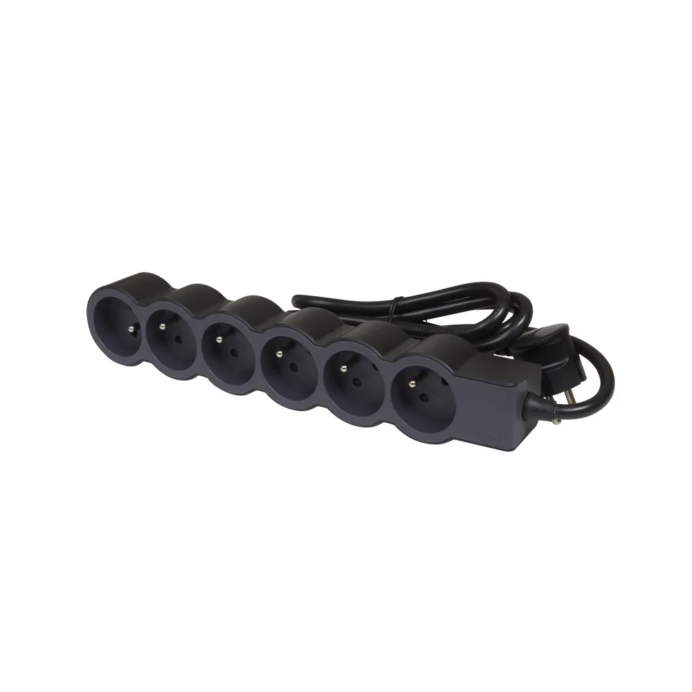 PRZEDŁUŻACZ STANDARD 6X2P+Z, Z PRZEWODEM 3.0 METRA 3X1.5 MM2 - CZARNY/GRAFITOWY