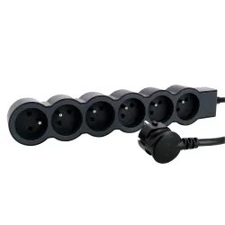PRZEDŁUŻACZ STANDARD 6X2P+Z, Z PRZEWODEM 3.0 METRA 3X1.5 MM2 - CZARNY/GRAFITOWY